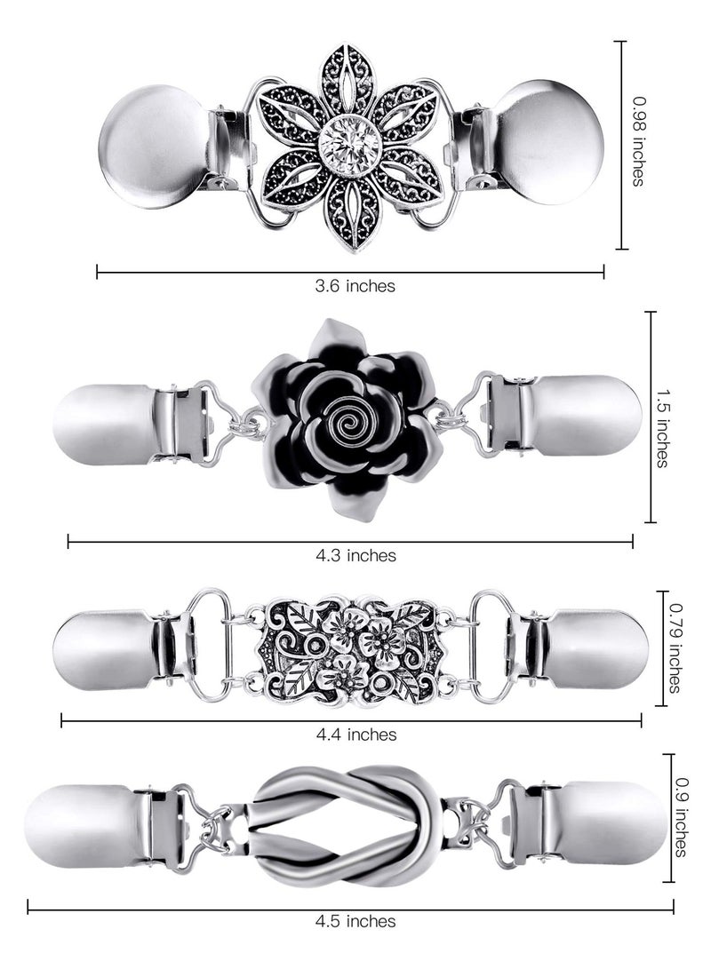 موردلي 4 قطع من مشابك شال سترة عتيقة ومشابك ياقة كارديجان ريترو ومشابك بروش قميص رسمي للنساء - Image 3
